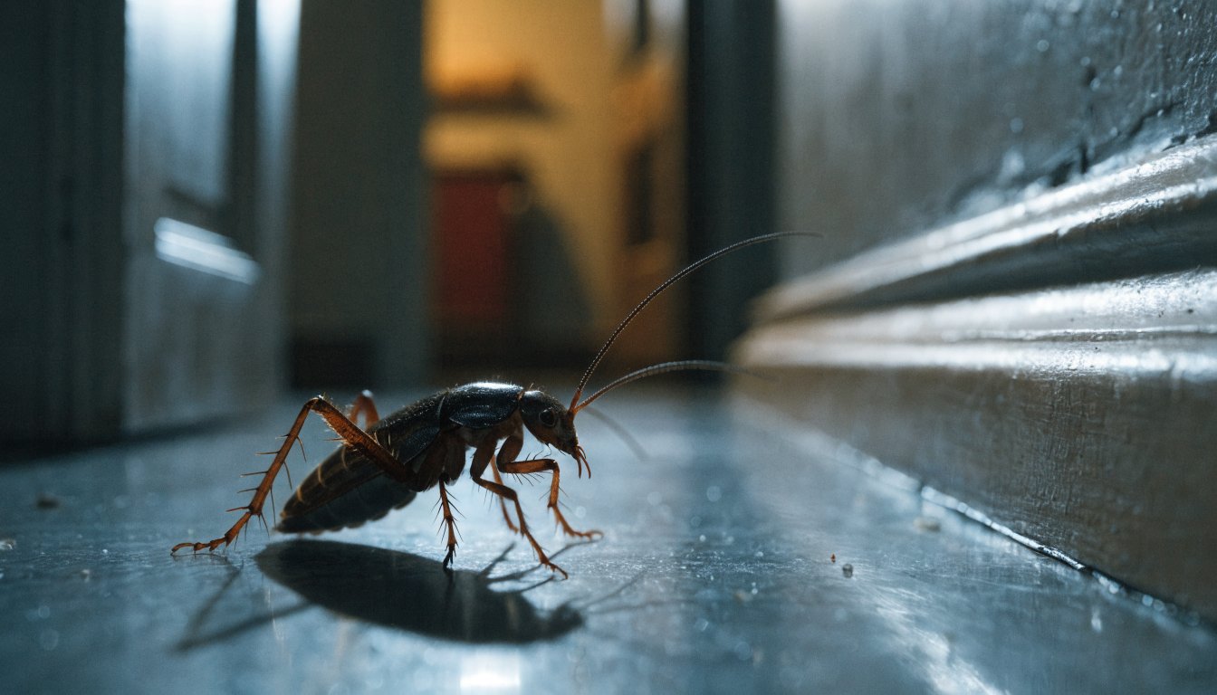 Cockroach on kitchen floor